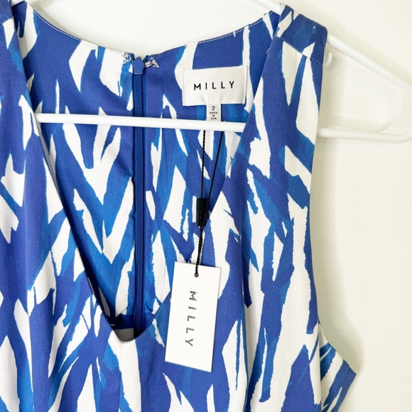 NWT MILLY Isadora A-Line Brushstroke Dress Blue White Size 2 - Picture 10 of 14